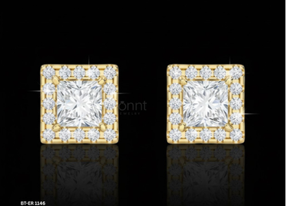 Regal Halo Princess-Cut Lab-Grown Diamond Stud Earrings