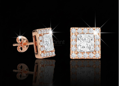 Regal Halo Princess-Cut Lab-Grown Diamond Stud Earrings