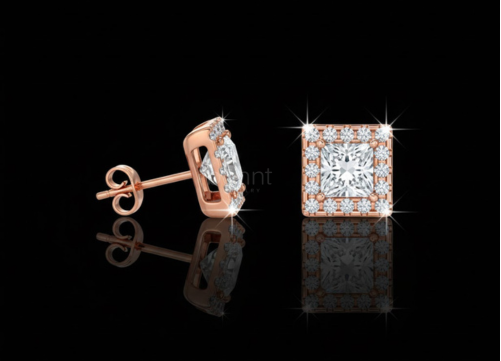 Regal Halo Princess-Cut Lab-Grown Diamond Stud Earrings