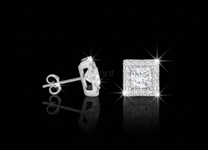 Regal Halo Princess-Cut Lab-Grown Diamond Stud Earrings