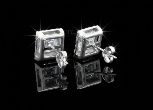 Regal Halo Princess-Cut Lab-Grown Diamond Stud Earrings