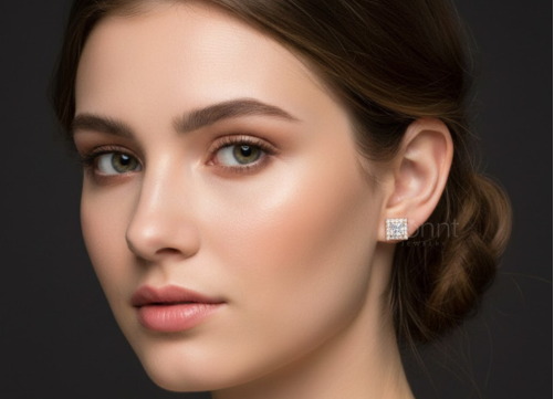 Regal Halo Princess-Cut Lab-Grown Diamond Stud Earrings