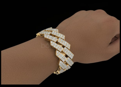 Geometric Pave Diamond Cuban Link Bracelet – D Color VVS Moissanite