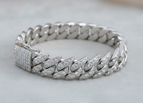 Statement Cuban Bracelet with EF Color Lab-Grown Diamonds  (EF Color, VVS/VS Clarity)