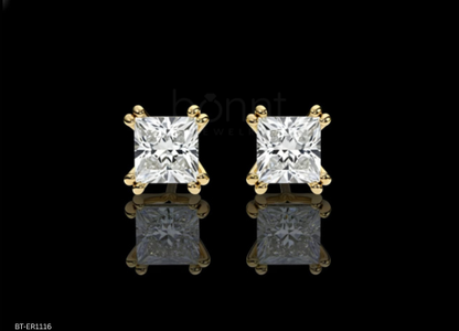 Timeless Spark Princess Cut Moissanite Diamond Solitaire Stud Earrings | D VVS