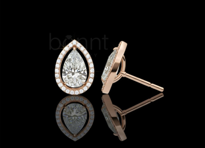 Pear-Cut Moissanite Diamond Halo Stud Earrings – Timeless Teardrop Elegance