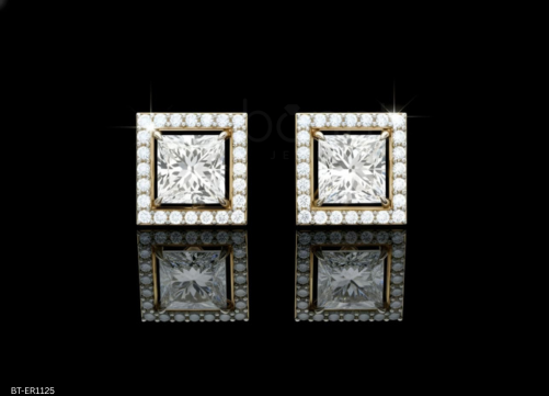 The Signature Heirloom: Princess-Cut Moissanite Diamond Halo Stud Earrings