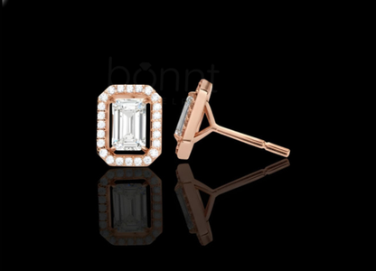 The “Art Deco” Lab-Grown Diamond Halo Stud Earrings – Emerald Cut Elegance