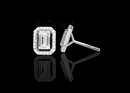 The “Art Deco” Moissanite Diamond Halo Stud Earrings – Emerald Cut Brilliance