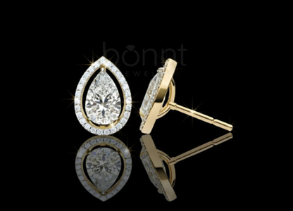 Pear-Cut Lab-Grown Diamond Halo Stud Earrings – Timeless Teardrop Elegance