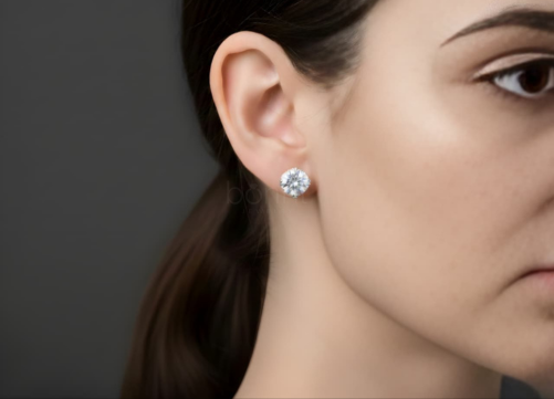 Luxury Round Solitaire Stud Earrings | D Color VVS Moissanite