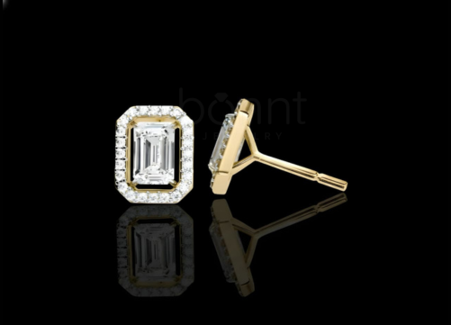 The “Art Deco” Lab-Grown Diamond Halo Stud Earrings – Emerald Cut Elegance