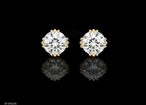 Round Brilliant Solitaire Moissanite Stud Earrings – D Color VVS Fire | Bonnt