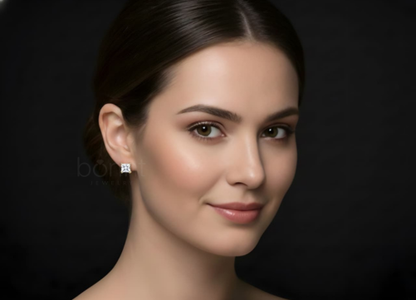 Timeless Spark Princess Cut Moissanite Diamond Solitaire Stud Earrings | D VVS