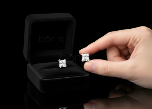 Timeless Spark Princess Cut Moissanite Diamond Solitaire Stud Earrings | D VVS