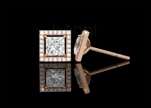 The Signature Heirloom: Princess-Cut Moissanite Diamond Halo Stud Earrings