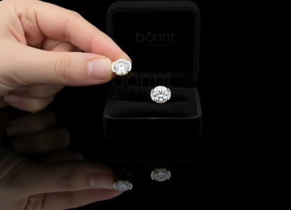 Timeless Essentials Round Cut Moissanite Diamond Bezel Solitaire Stud Earrings