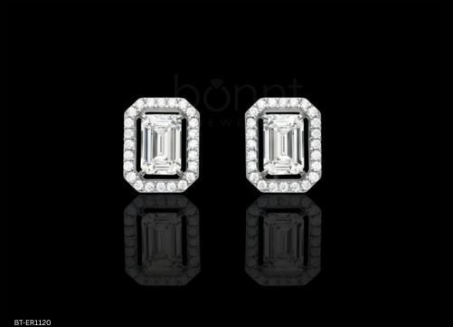 The “Art Deco” Moissanite Diamond Halo Stud Earrings – Emerald Cut Brilliance