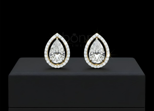 Pear-Cut Lab-Grown Diamond Halo Stud Earrings – Timeless Teardrop Elegance