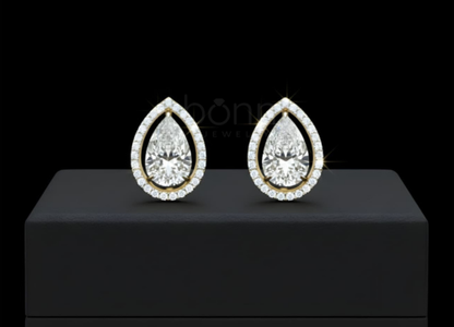 Pear-Cut Lab-Grown Diamond Halo Stud Earrings – Timeless Teardrop Elegance