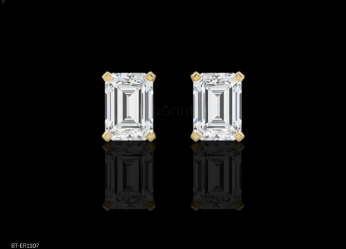 Minimalist Luxury Emerald Cut Solitaire Diamond Stud Earrings – Lab Grown EF VVS/VS
