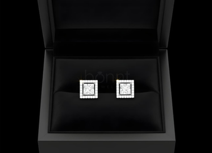 The Signature Heirloom: Princess-Cut Moissanite Diamond Halo Stud Earrings