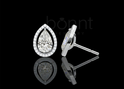 Pear-Cut Moissanite Diamond Halo Stud Earrings – Timeless Teardrop Elegance