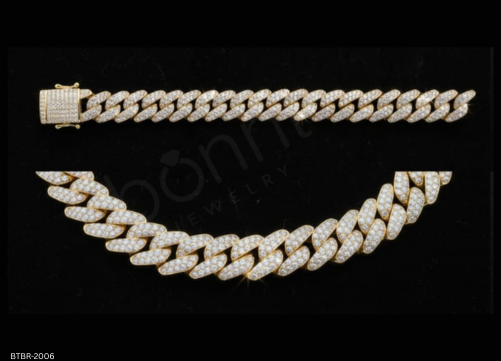 Gold Iced Out Curved Cuban Link Bracelet
