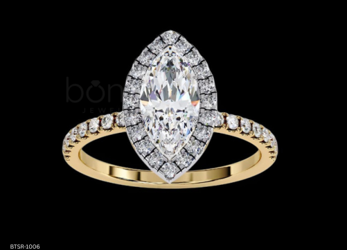 Marquise Halo Solitaire Ring in D-Color Moissanite | VVS Clarity | Ideal–Excellent Cut