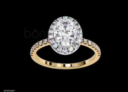 Oval Halo Solitaire Ring in D-Color Moissanite | VVS Clarity | Ideal–Excellent Cut