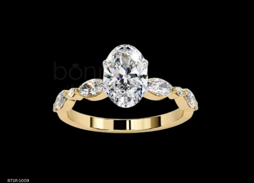 Oval Solitaire Ring with Side Accents in D-Color Moissanite | VVS Clarity