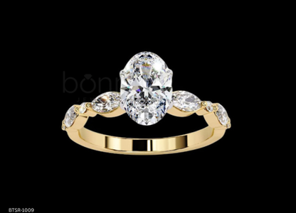 Oval Solitaire Ring with Side Accents in D-Color Moissanite | VVS Clarity