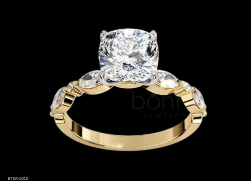 Cushion Cut Solitaire Ring with Diamond Accents in Lab-Grown Diamond | EF Color, VVS/VS Clarity