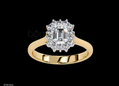 Emerald Halo Moissanite Solitaire Ring – D Color • VVS Clarity • Ideal/Excellent Cut