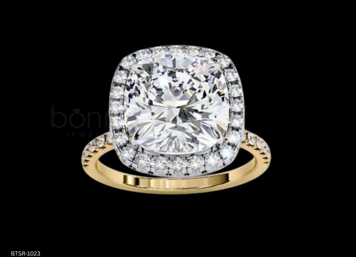 Cushion-Cut Moissanite Halo Engagement Ring – D Color, VVS Clarity