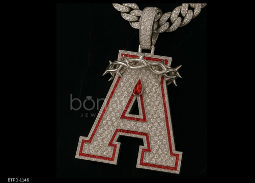 Iced Letter “A” Crowned Pendant in EF Lab-Grown Diamonds