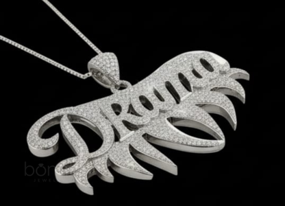 “Drama” Iced Hip-Hop Name Pendant in D-Color Moissanite | VVS Clarity | Ultra-Brilliant Luxury Necklace