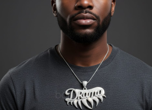 “Drama” Iced Hip-Hop Name Pendant in D-Color Moissanite | VVS Clarity | Ultra-Brilliant Luxury Necklace
