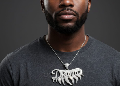 “Drama” Iced Hip-Hop Name Pendant in D-Color Moissanite | VVS Clarity | Ultra-Brilliant Luxury Necklace
