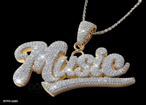 Luxury "Music" Pendant in Lab Grown Diamonds | MUSIC Letter Pendant
