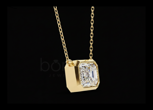 Refined Promise Emerald-Cut Lab Grown Diamond Pendant in Modern Metal Bezel Setting for Refined Timeless Sophisticated Style
