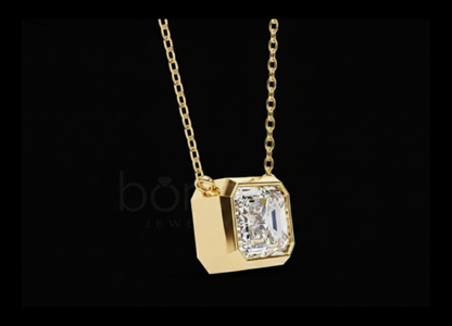 Refined Promise Emerald-Cut Lab Grown Diamond Pendant in Modern Metal Bezel Setting for Refined Timeless Sophisticated Style