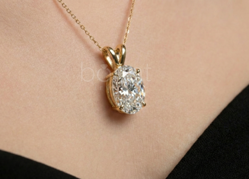 Timeless Oval Solitaire Pendant in Lab-Grown Diamond | EF Color • VVS/VS Clarity