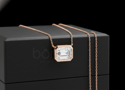 Refined Promise Emerald-Cut Lab Grown Diamond Pendant in Modern Metal Bezel Setting for Refined Timeless Sophisticated Style