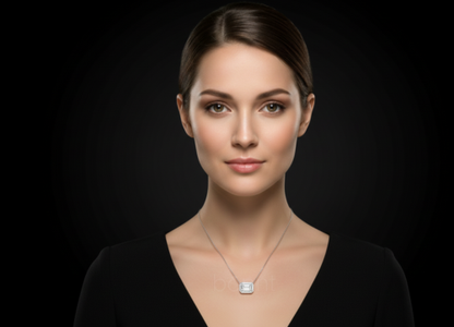 Refined Promise Emerald-Cut Lab Grown Diamond Pendant in Modern Metal Bezel Setting for Refined Timeless Sophisticated Style