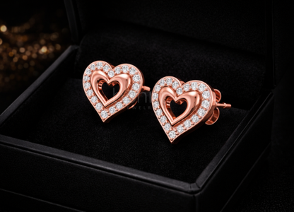 Double Heart Lab-Grown Diamond Stud Earrings in Gold or Silver | Valentine’s Fine Jewelry