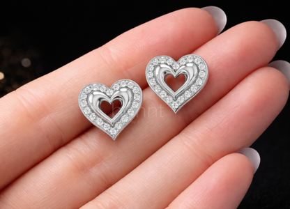 Double Heart Lab-Grown Diamond Stud Earrings in Gold or Silver | Valentine’s Fine Jewelry