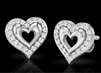 Double Heart Lab-Grown Diamond Stud Earrings in Gold or Silver | Valentine’s Fine Jewelry