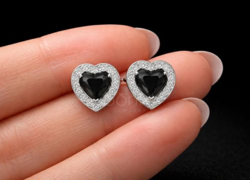 Black Heart Halo Lab-Grown Diamond Stud Earrings – EF Color VVS/VS | Valentine’s Luxury Gift