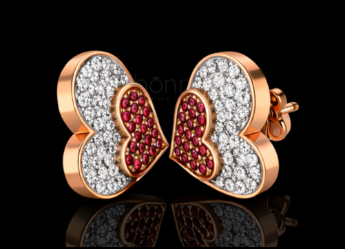 Double Heart Lab-Grown Diamond Stud Earrings – EF Color VVS/VS | Valentine’s Luxury Gift